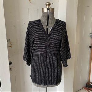 Caren Sport Bat Wing Baby Doll Metallic Ribbed Sweater